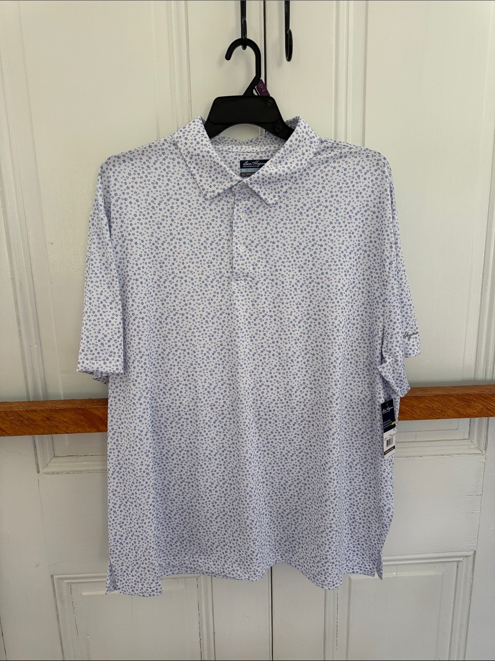 Hogan Men's Polo in White with Blue Micro-Print